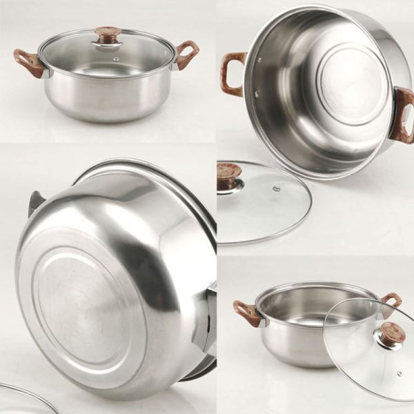 HDMY12P02 Stainless Steel Pots Set Factory Supplying 12 pcs Cookingware with 3L Kettle Wooden Style Handle - Image 5