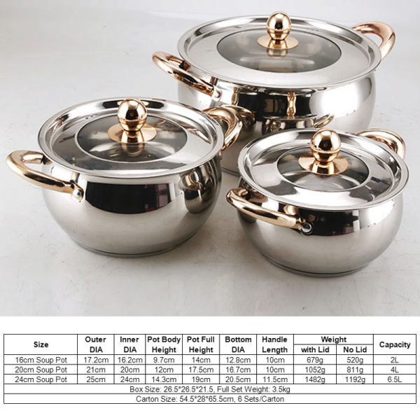 Cooking Pots Set Factory Supplying 12 pcs Cookware Drum-shaped Soup Pot - Image 3